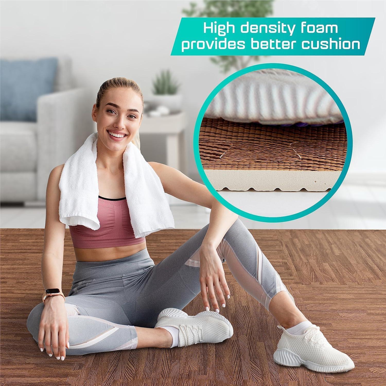 Yes4All 12 pcs Interlocking Exercise Foam Mats, Cover 48 sqft, 3/8 inch, Oak Wood Dark Color