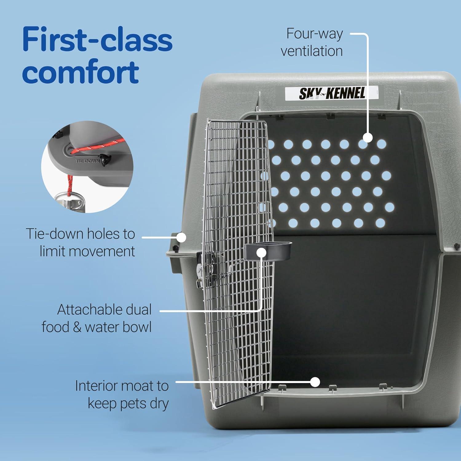 Petmate Sky Kennel IATA Airline Friendly Dog Crate Plastic Travel Pet Carrier, Jumbo XXL 48" for Dogs 90-125 lb, Gray