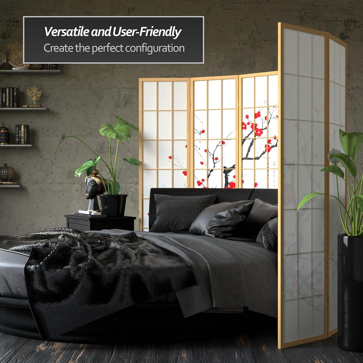 Oriental Furniture 6 Ft Tall Flower Blossom Room Divider, natural color, 4 panel