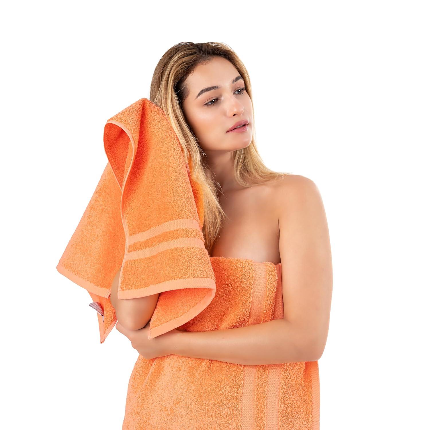 Dan River Juego de Toallas de 6 Piezas, Toalla de Baño de Algodón Suave de Secado Rápido para Gimnasio, Spa y Baño - Naranja