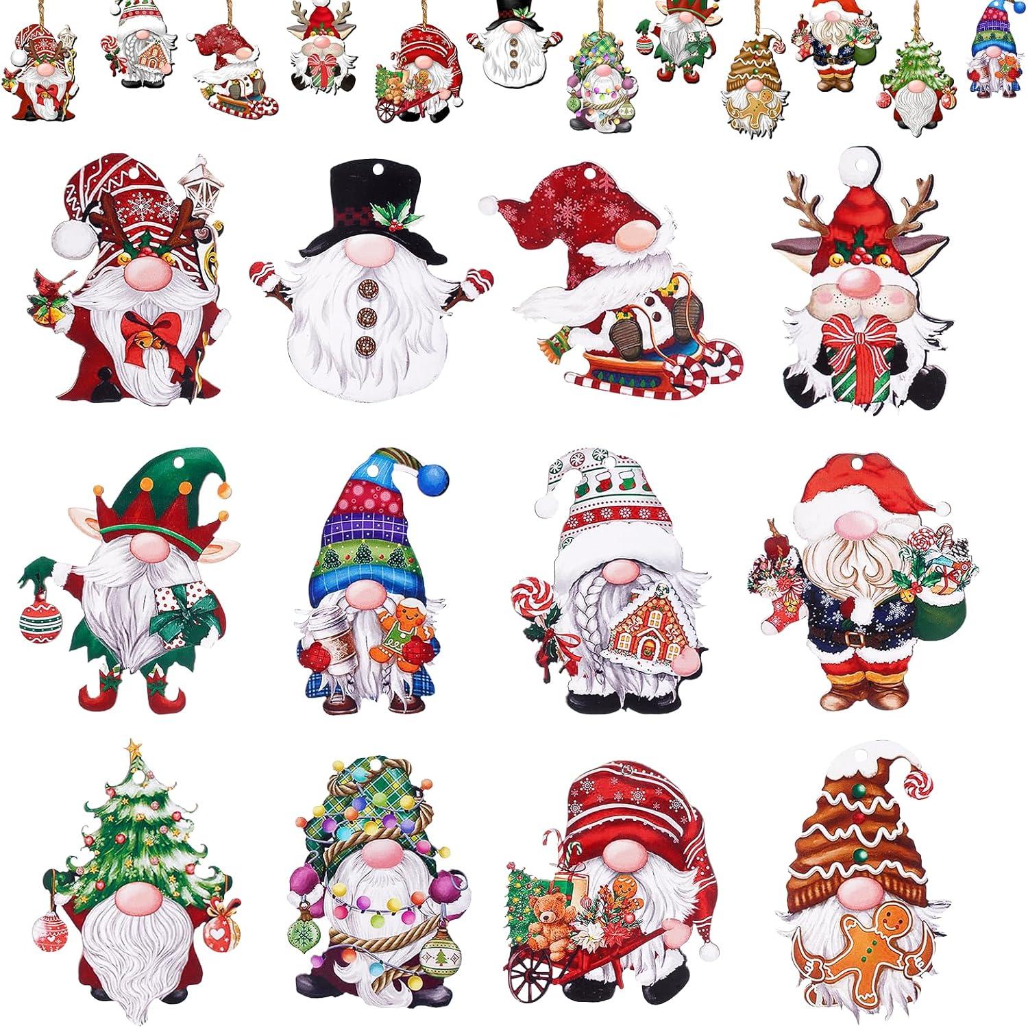 24pcs Gnome Christmas Ornaments Set - Festive Decorations with Wooden Gnomes for Tree Adornments & Ultimate Holiday Celebration Accessories