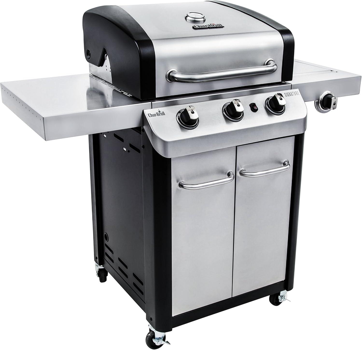 Stainless Steel 3-Burner Propane Gas Grill with Side Burner