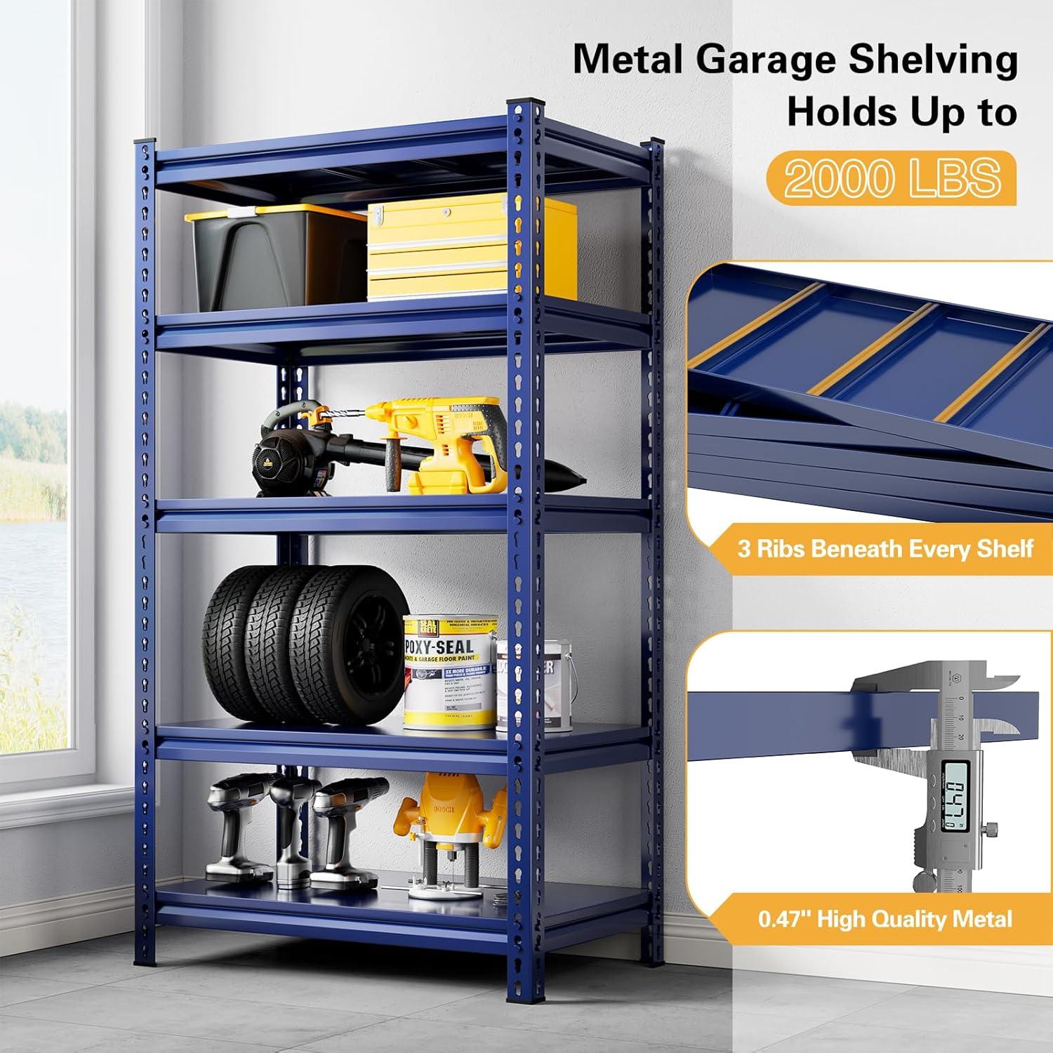 Blue Heavy Duty 72" Adjustable 5-Tier Metal Garage Shelving