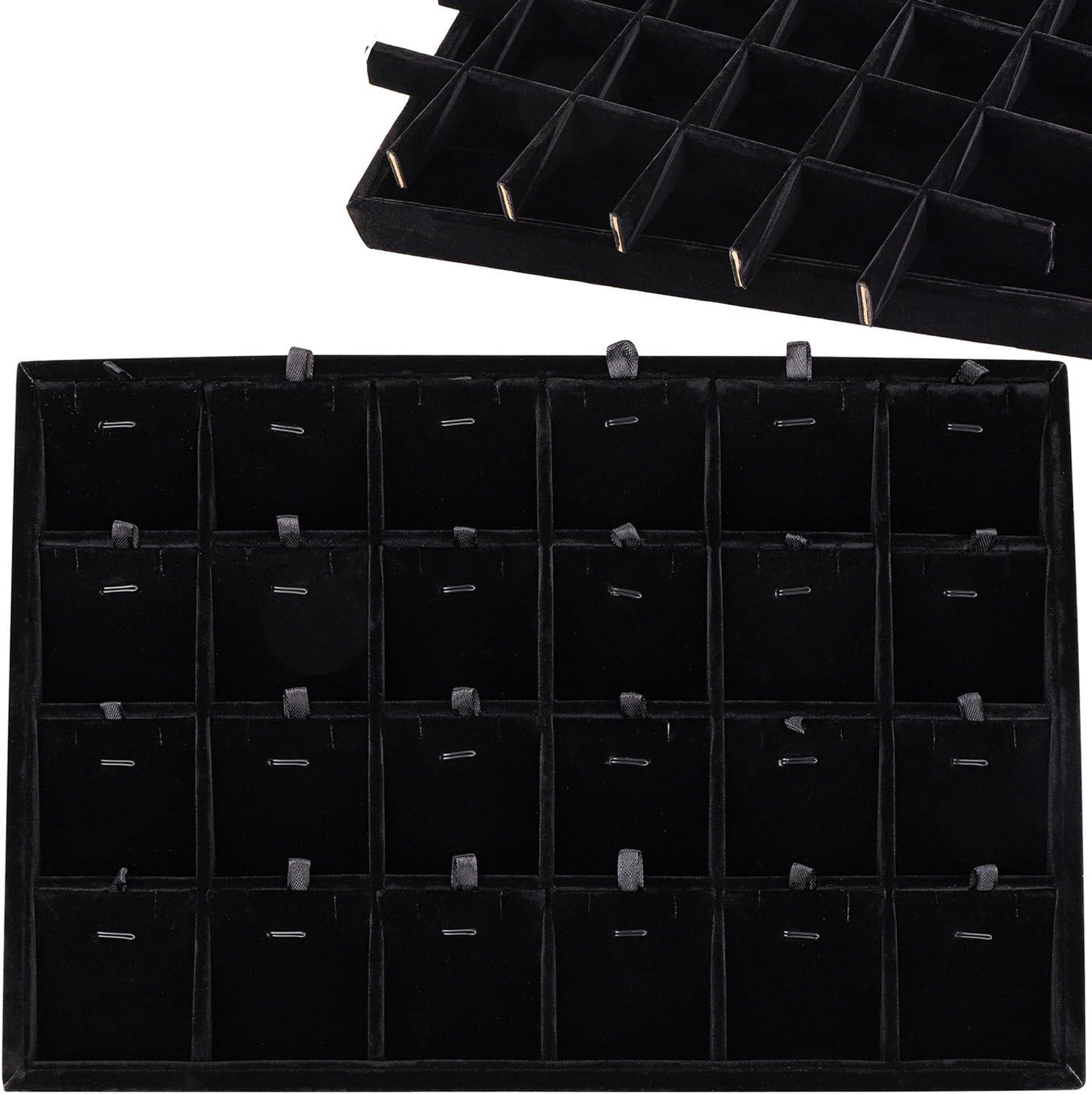 Elegant Beige Linen 24-Compartment Jewelry Tray Organizer