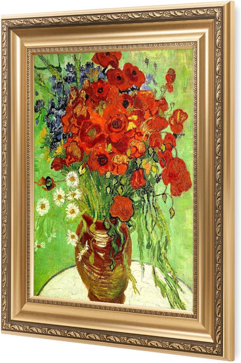 DECORARTS - Red Poppies and Daisies, Vincent Van Gogh Art Reproduction. Giclee Prints Match with Golden Framed for Wall Decor. Picture Size: 20x16 in, Framed Size: 26x22 in