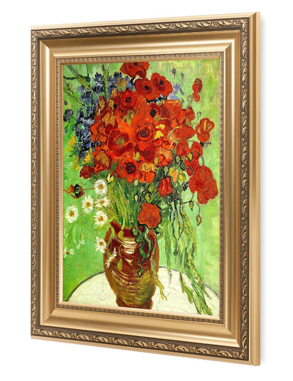 DECORARTS - Red Poppies and Daisies, Vincent Van Gogh Art Reproduction. Giclee Prints Match with Golden Framed for Wall Decor. Picture Size: 20x16 in, Framed Size: 26x22 in