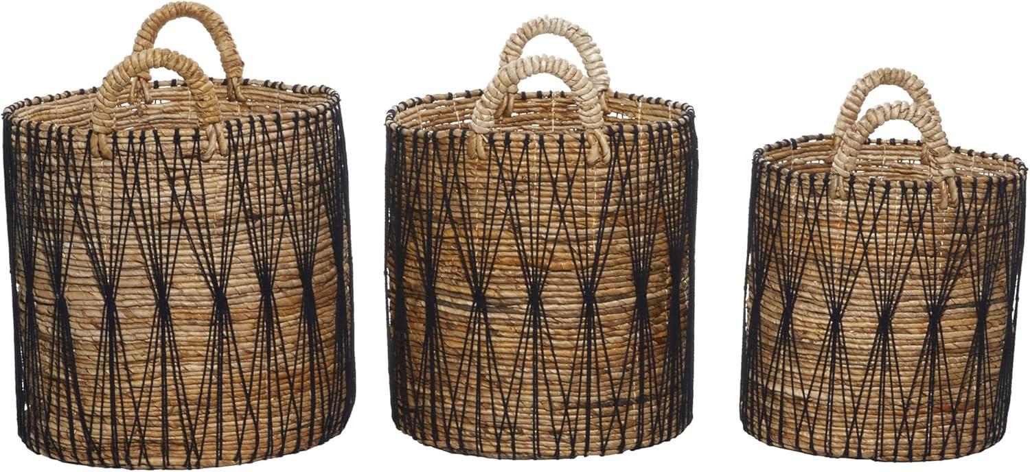 Banana Leaf Handmade String Detail Decorative and Functional Storage Basket with Handles