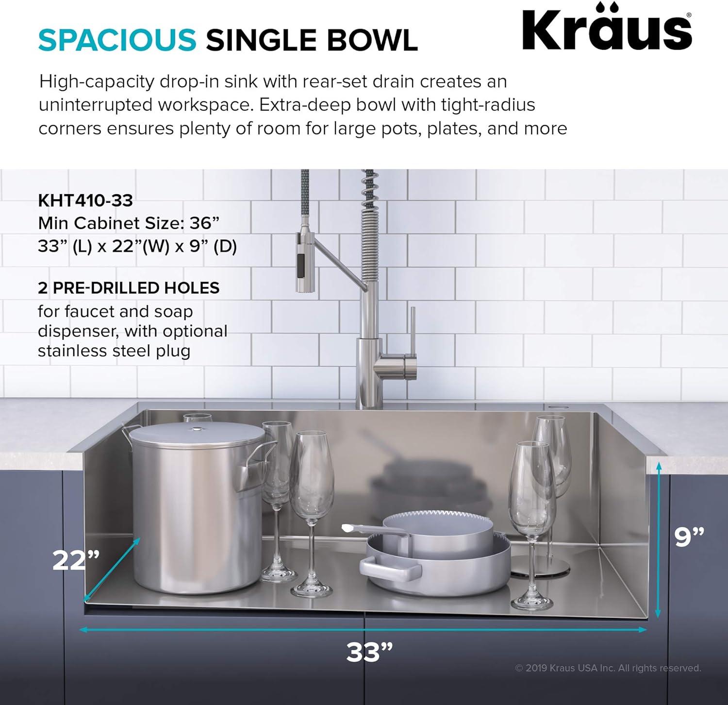 33 Inch Stainless Steel Drop-In Single Bowl Kitchen Sink Set