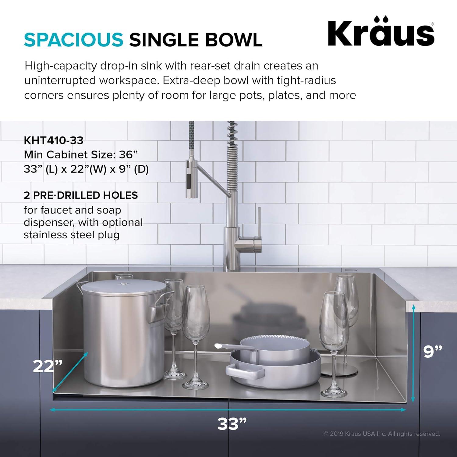 Loften 33 in. Drop-In Single Bowl 18 Gauge Stainless Steel Kitchen Sink with Accessories