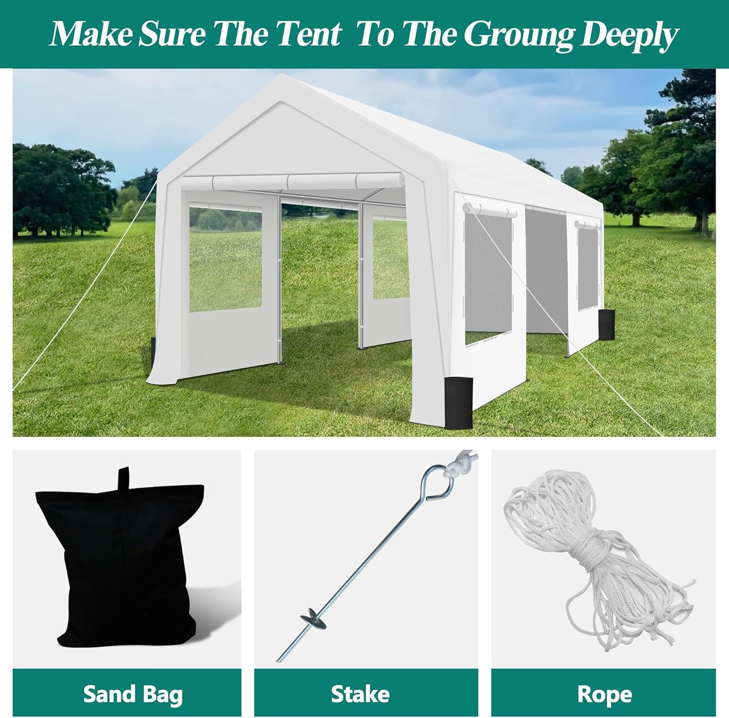 HOTEEL 10x20 Party Tent Heavy Duty with Removable Sidewalls & 4 Built-in Sandbags, Commercial Wedding Large Tent, UV 50+, Waterproof, White