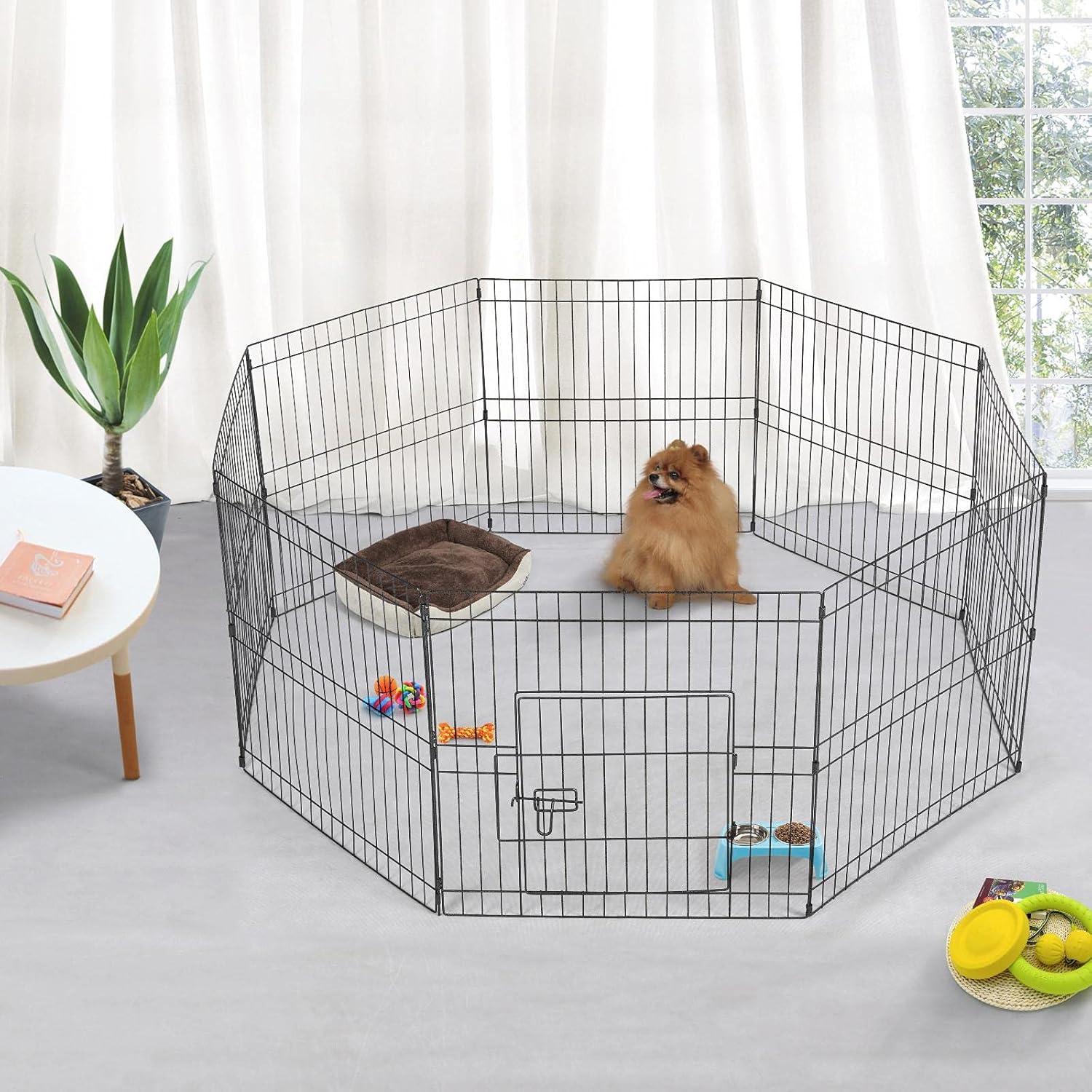 Black Metal 16-Panel Foldable Pet Playpen for Indoor & Outdoor