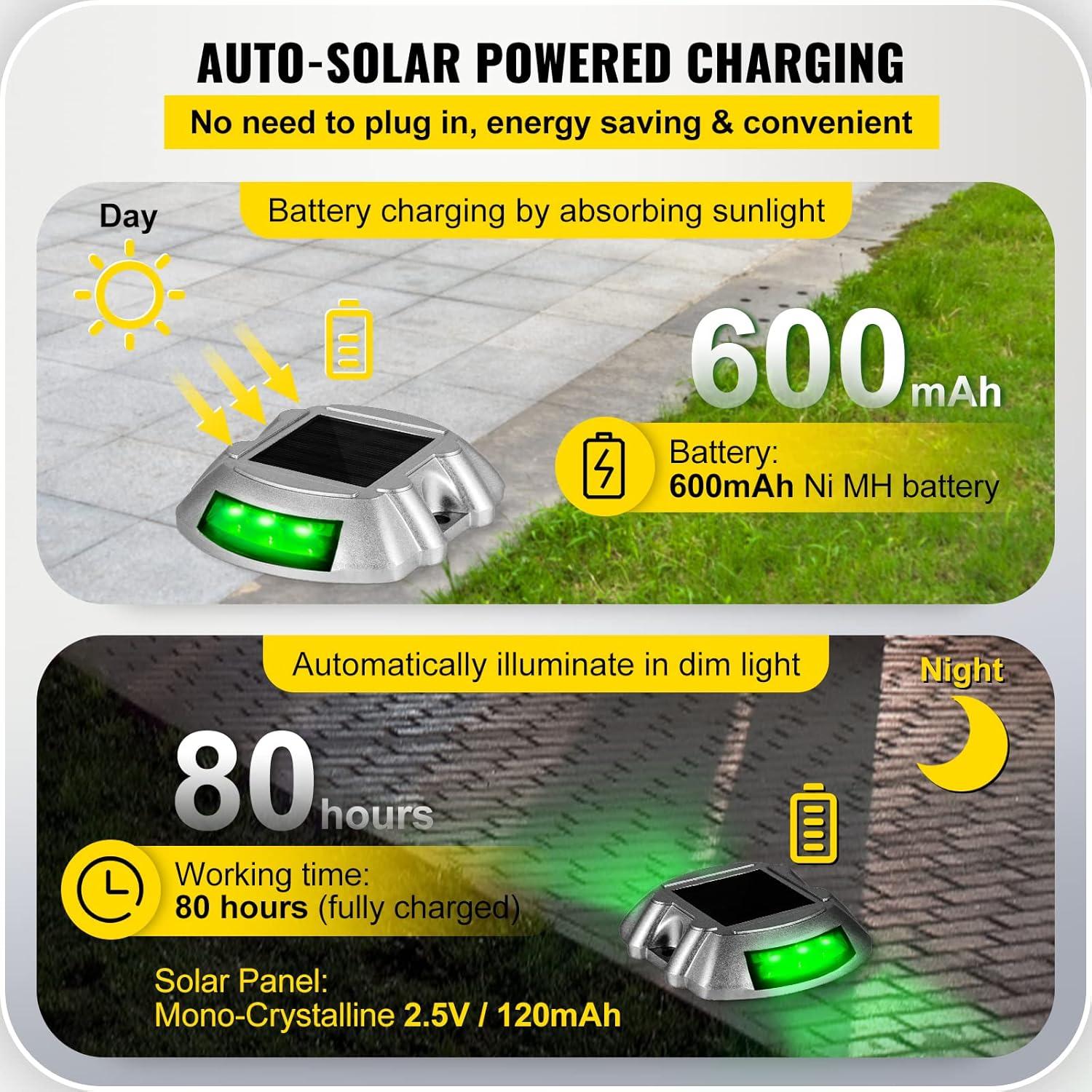 VEVOR Solar Dock Lights Low Voltage Solar Powered Integrated LED Metal Pathway Light Pack (Set of 4)