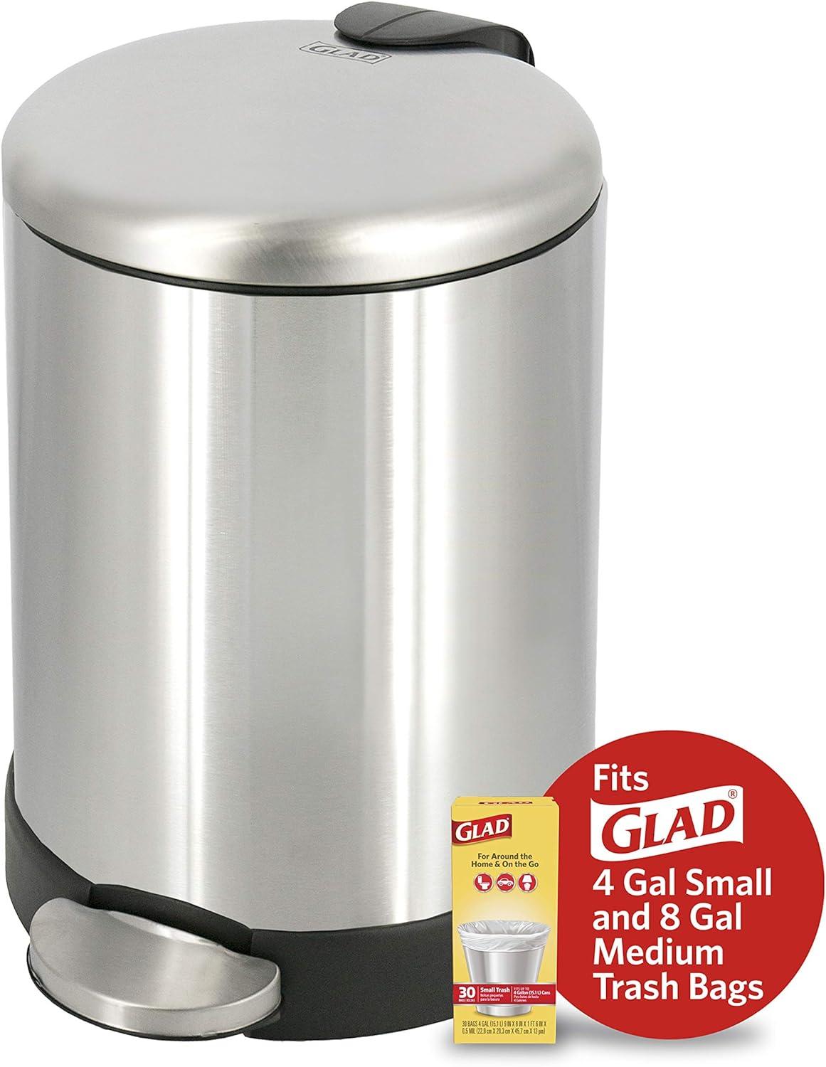 Compact Brushed Stainless Steel Pedal Trash Can with Soft Close Lid