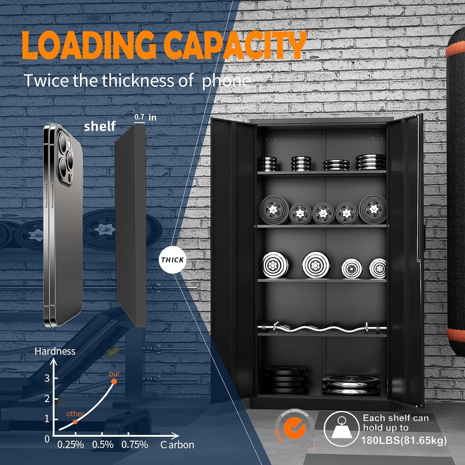 Metal Storage Cabinets with Lock, 71" Garage Storage Cabinet with 2 Door and 5 Adjustable Shelves, Steel Lockable Tool Cabinets for Home, Office, Gym, Garage