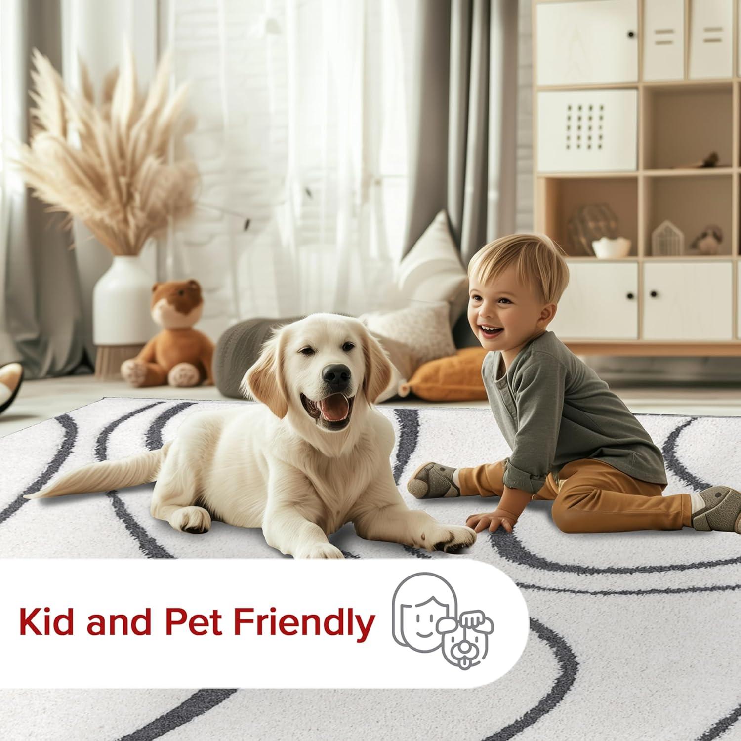 Nuloom Carolyn Abstract 6 Square Shag Indoor Area Rug for Living Room Bedroom Dining Room Nursery, Cream/Beige