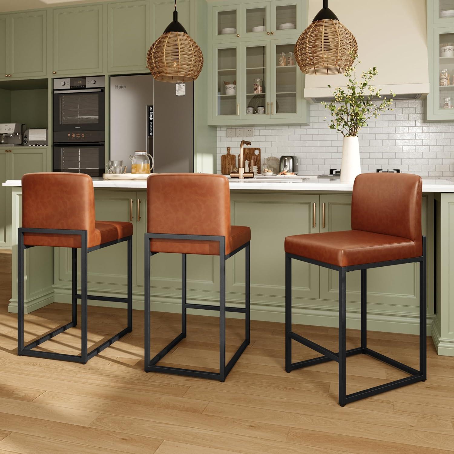 Wade Logan® Catharinus Extra Tall Bar Stool Set - Black Metal Base & Waterproof Faux Leather (Set of 3)