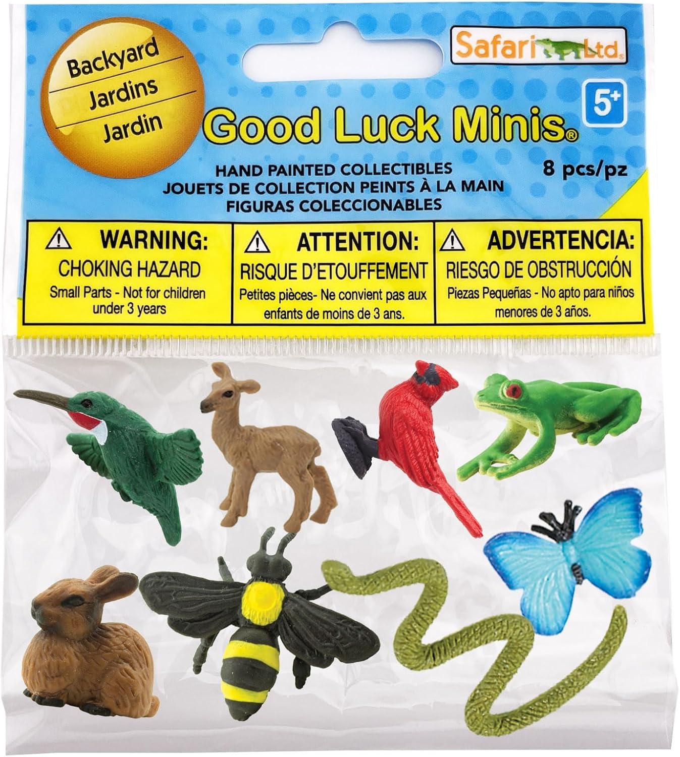 Safari Ltd. Good Luck Minis Backyard Fun Pack – Mini Figurines Including Rabbit, Frog, Butterfly, Snake, Doe, Cardinal, Honey Bee, Hummingbird – Educational Toy Figures for Boys, Girls & Kids Ages 5+