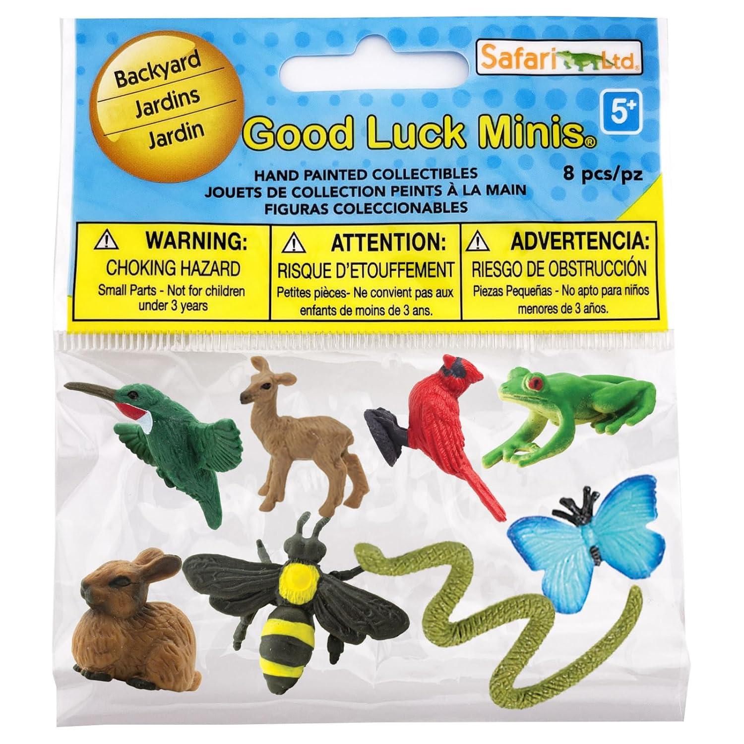 Safari Ltd. Good Luck Minis Backyard Fun Pack – Mini Figurines Including Rabbit, Frog, Butterfly, Snake, Doe, Cardinal, Honey Bee, Hummingbird – Educational Toy Figures for Boys, Girls & Kids Ages 5+