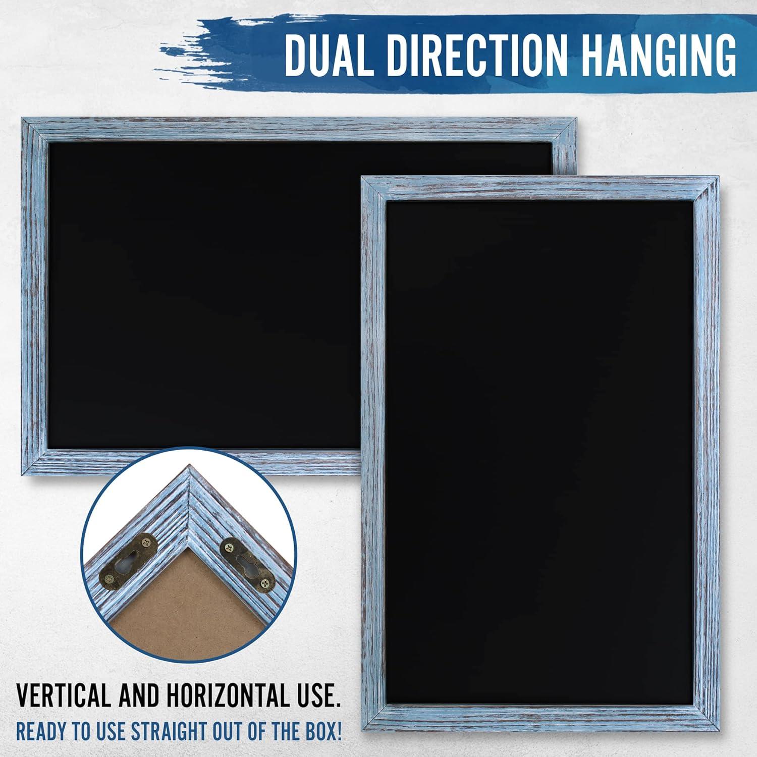 HBCY Creations Rustic Blue Magnetic Wall Chalkboard, 18" x 24", Framed Decorative Chalkboard with Eraser - For Kitchen, Weddings, Restaurant Menus and More!