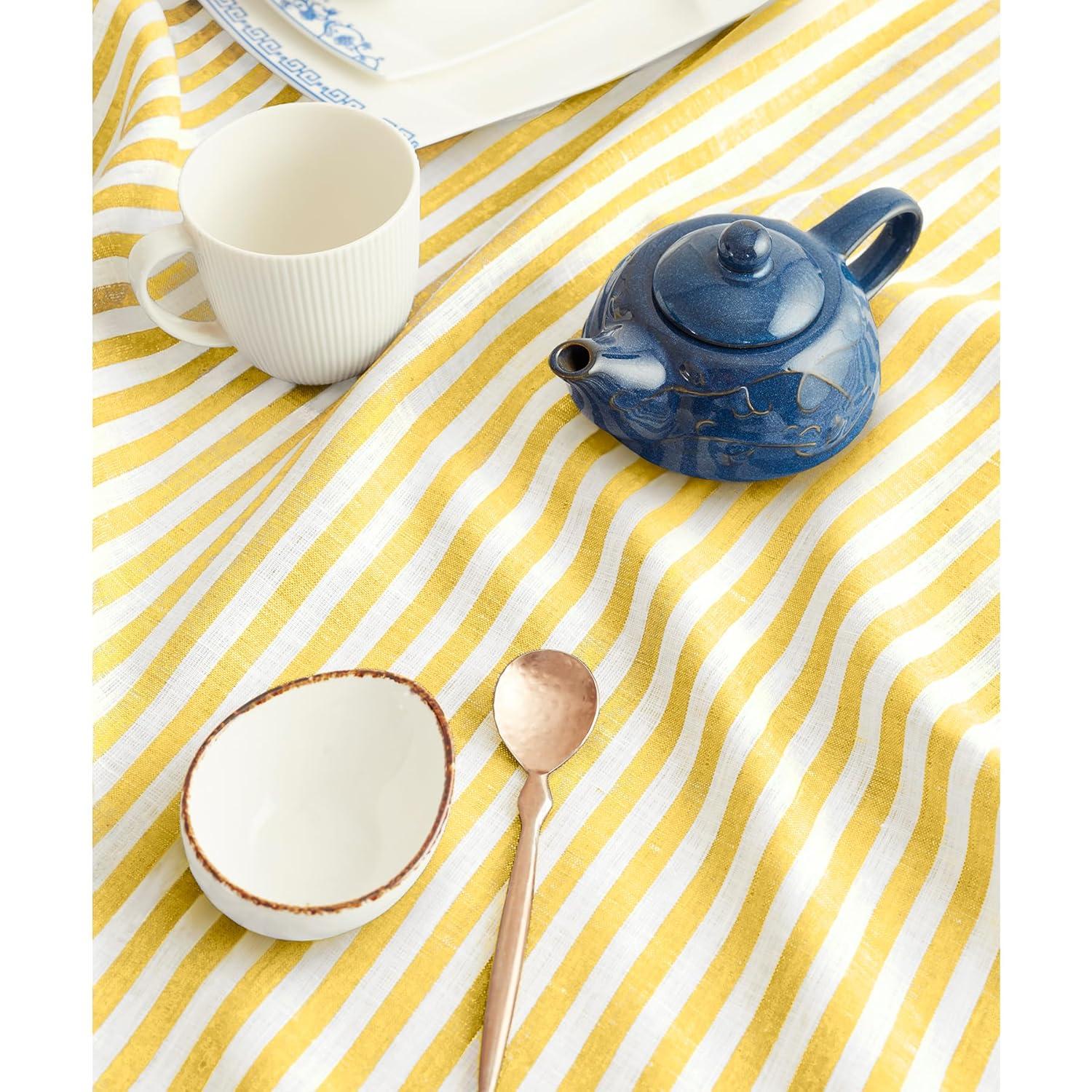 Solino Home Amalfi Stripe - 100% Pure Linen Tablecloth