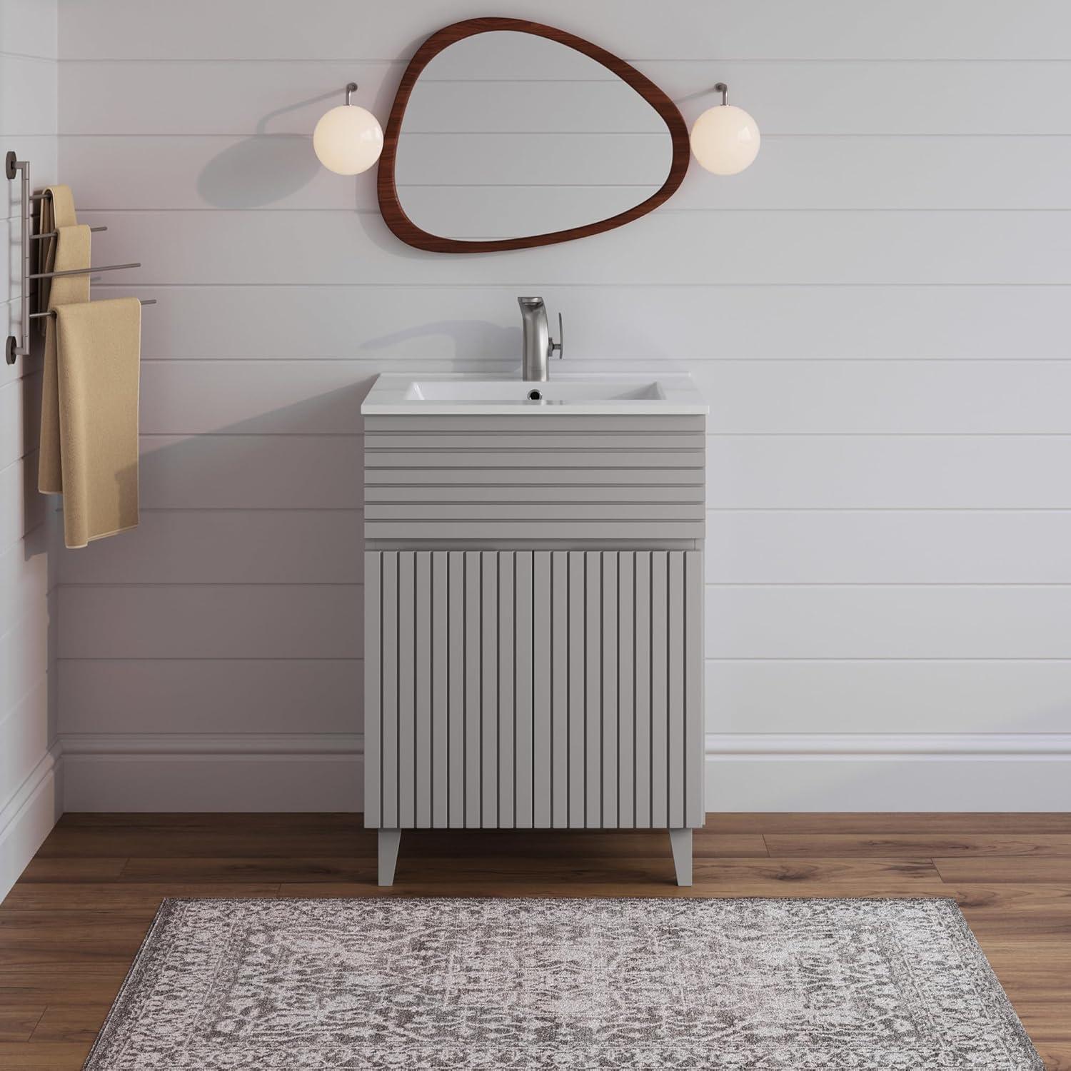 Bernay 24" Light Gray Freestanding Bathroom Vanity with Ceramic Top