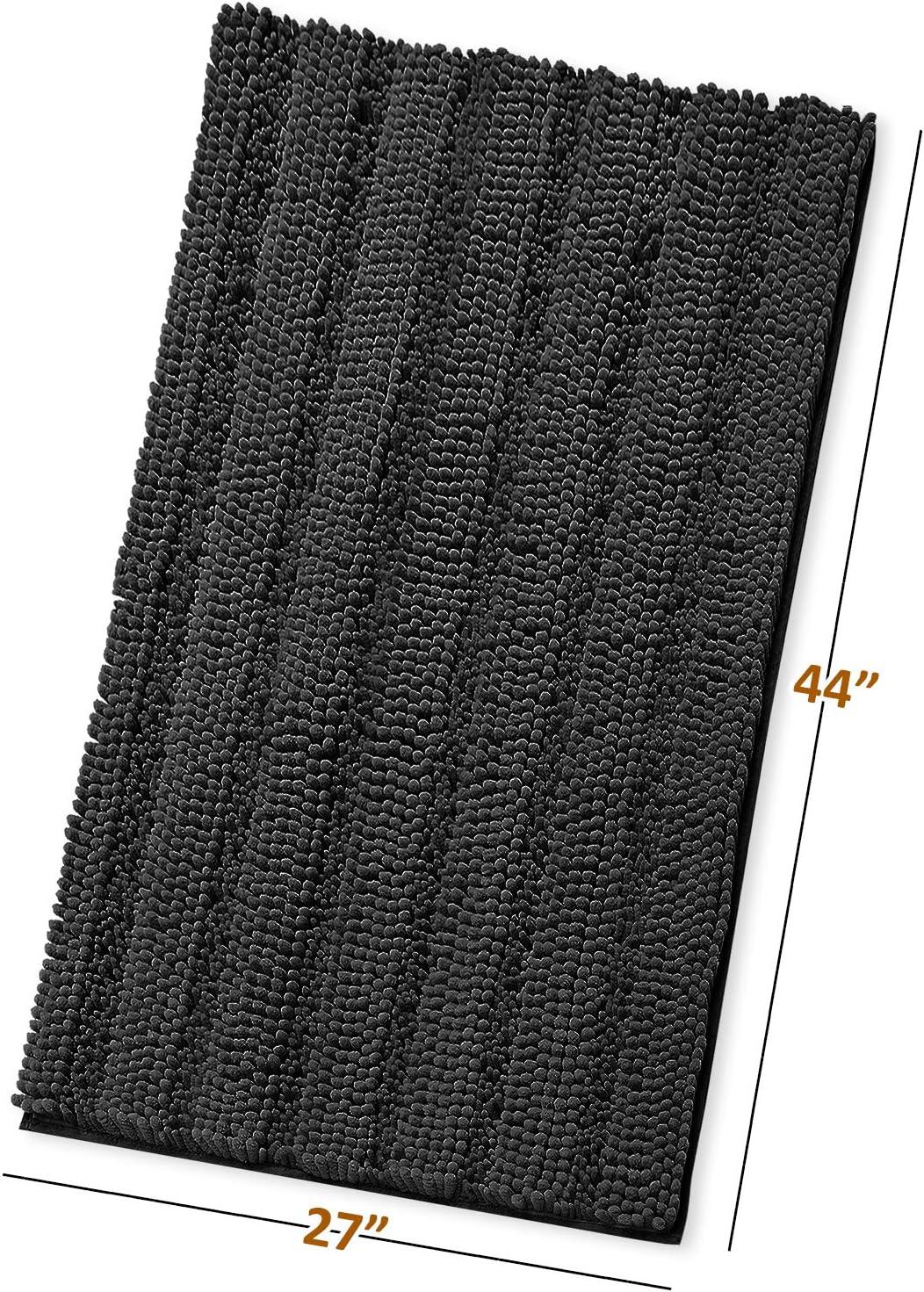 Hearth & Harbor Striped Bathroom Rug, Ultra Soft Large Chenille Bath Mat - Black