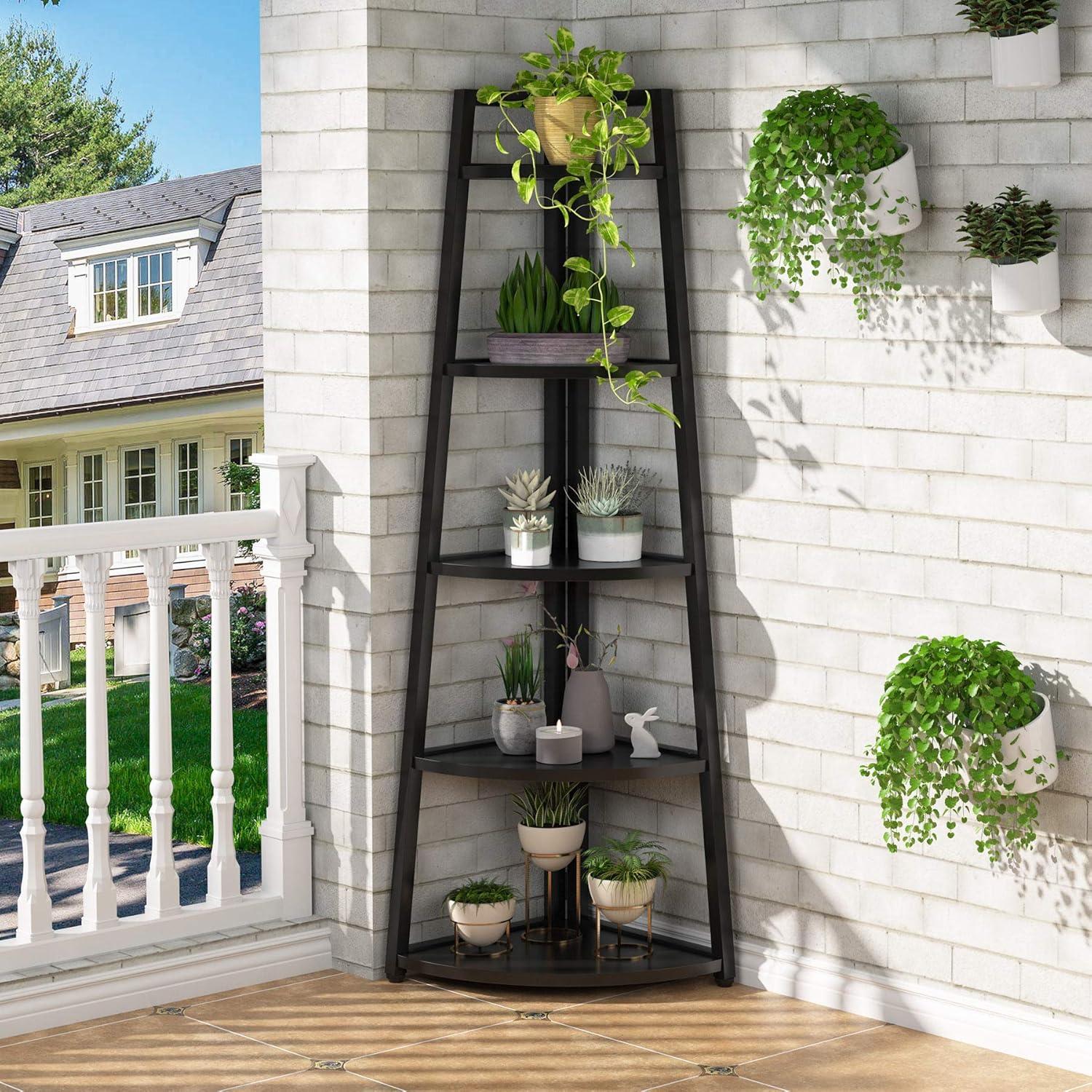 Hommoo 5-Tier Corner Shelf, 70" Tall Corner Ladder Shelf Small Bookshelf White