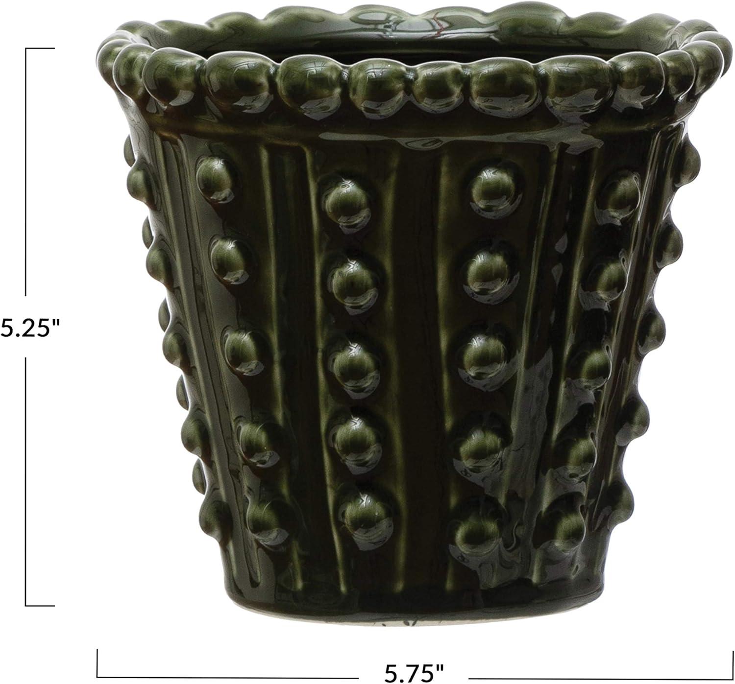 Creative Co-Op Round Stoneware Hobnail Planter, Green