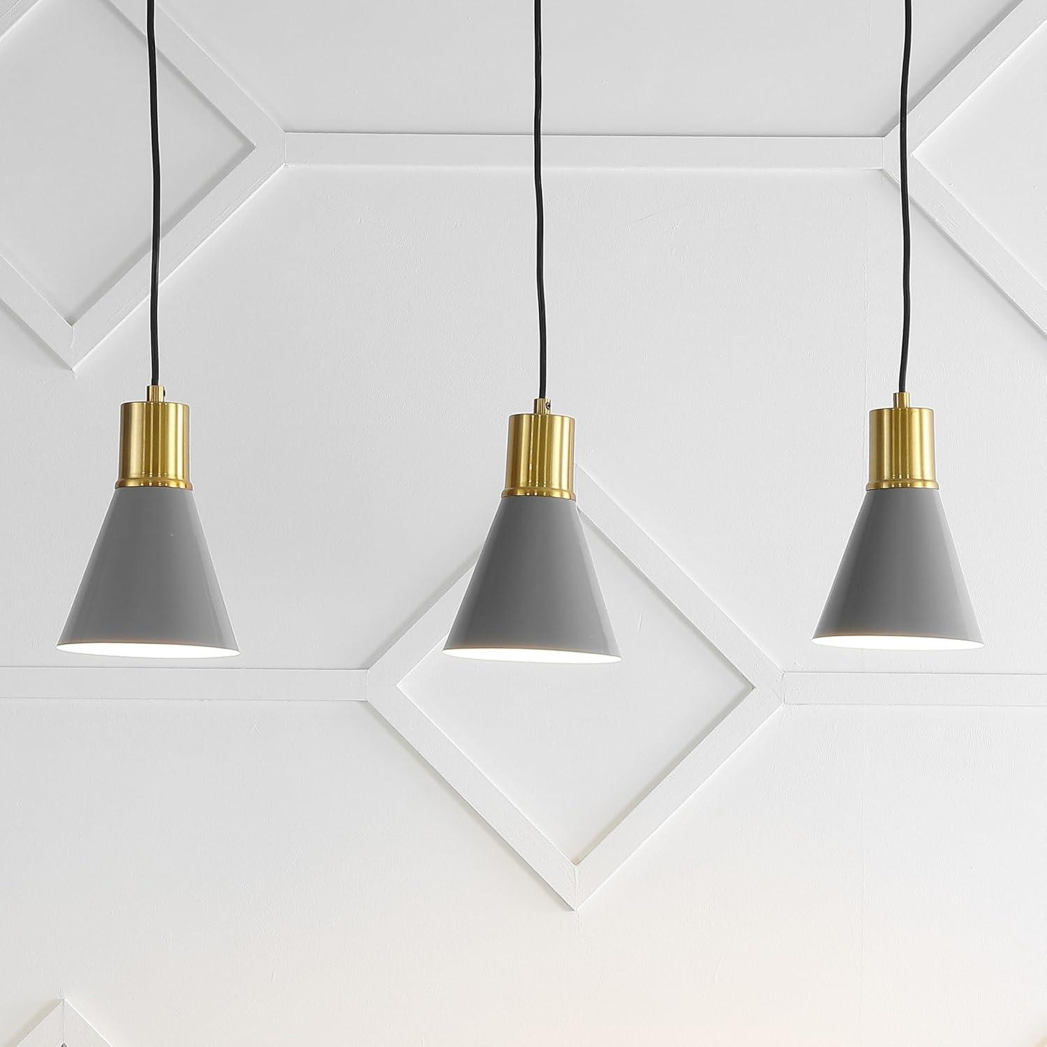 Apollo 33.5" 3-Light Mid-Century Modern Iron Adjustable Linear LED Pendant, Gray/Brass Gold