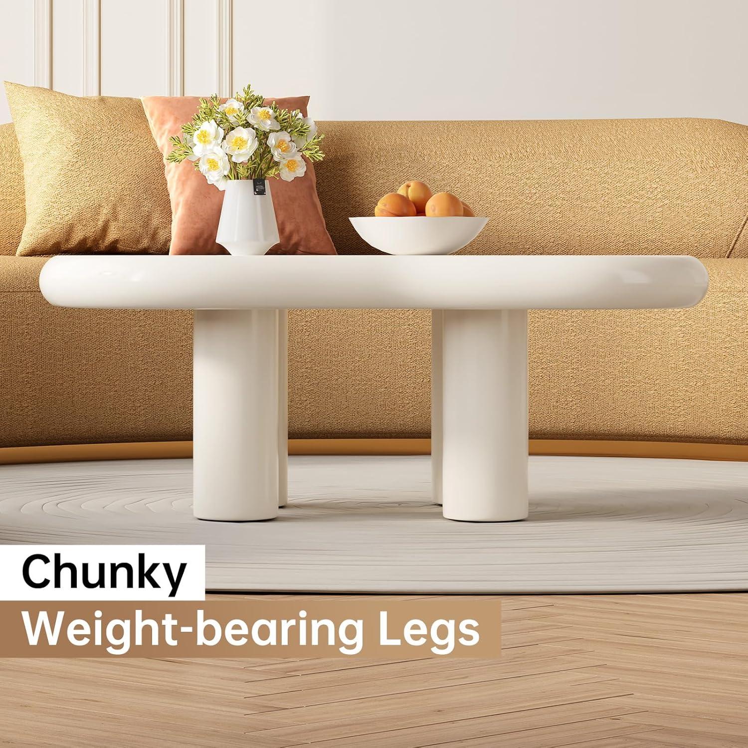 Guyii 41.02" Cream White Cloud Coffee Table, Irregular Coffee Table with 3 Legs for Living Room, Office