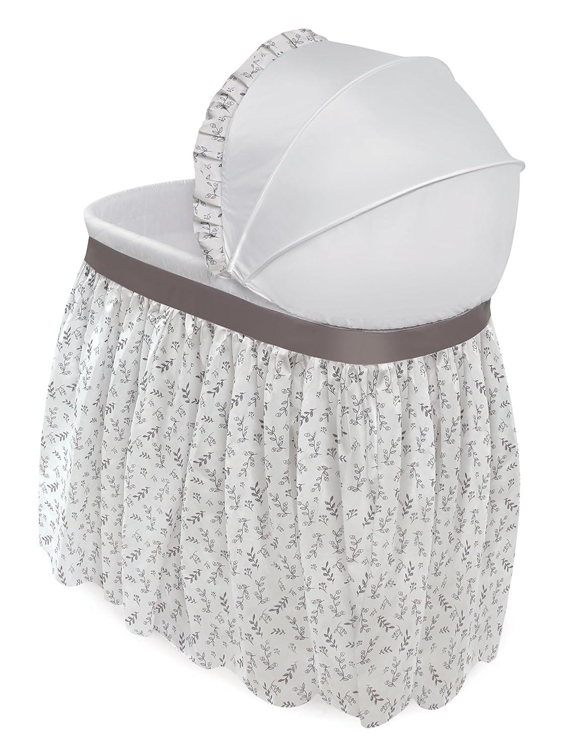 Badger Basket Wishes Oval Bassinet - Full Length Skirt - Gray/Leaf