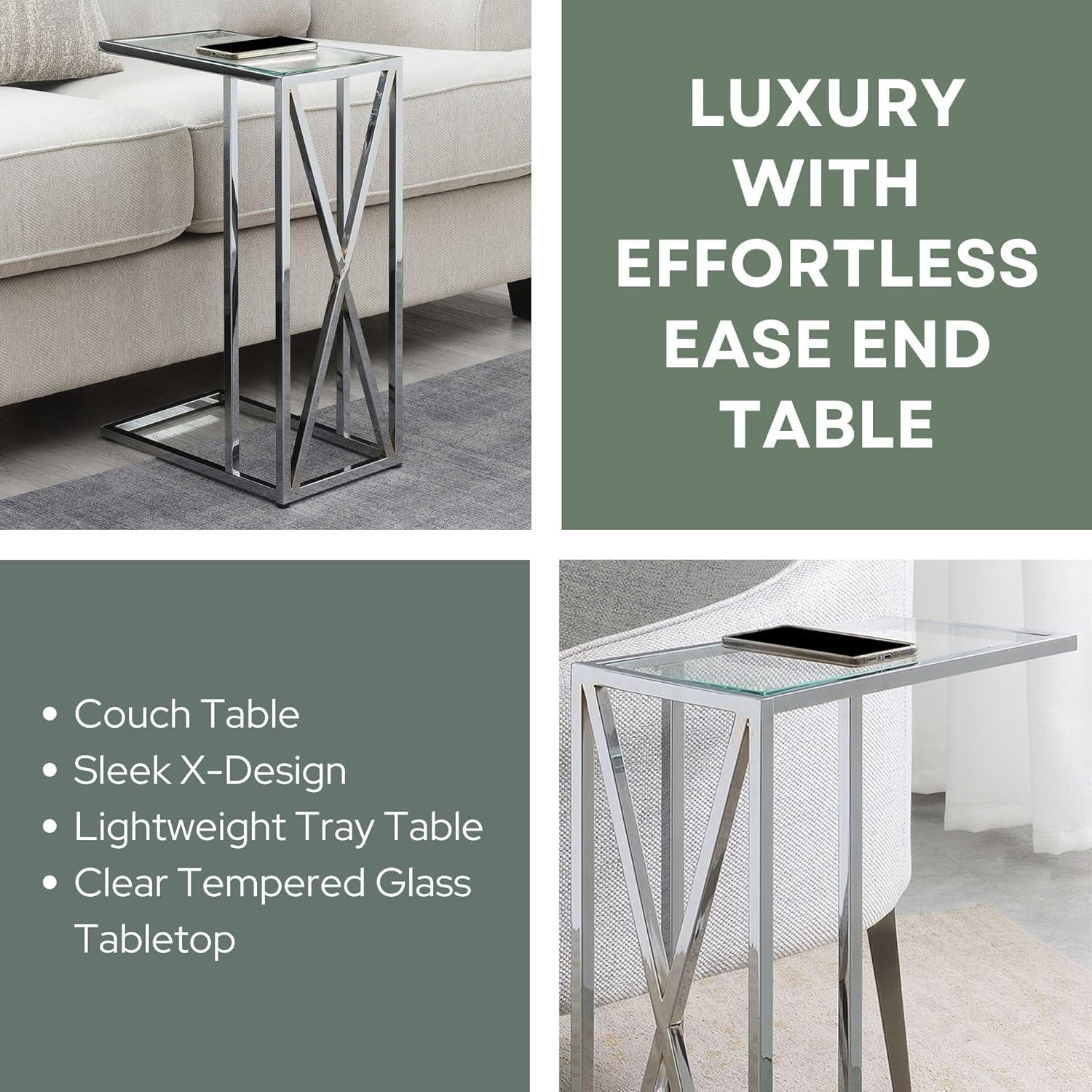 Convenience Concepts Oxford Chrome Glass C End Table in Glass & Chrome Frame