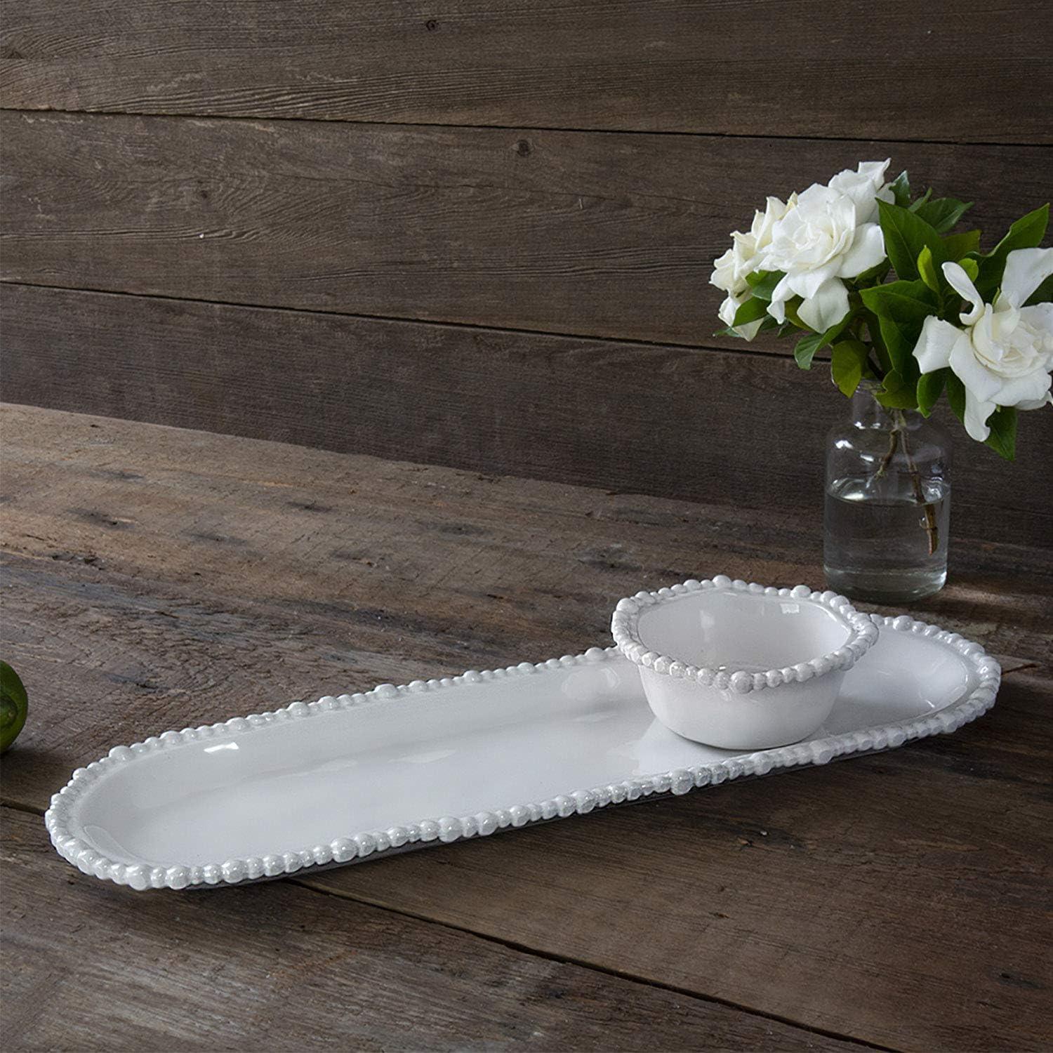 Vida Sand Melamine Oval Platter with Pearl Rim