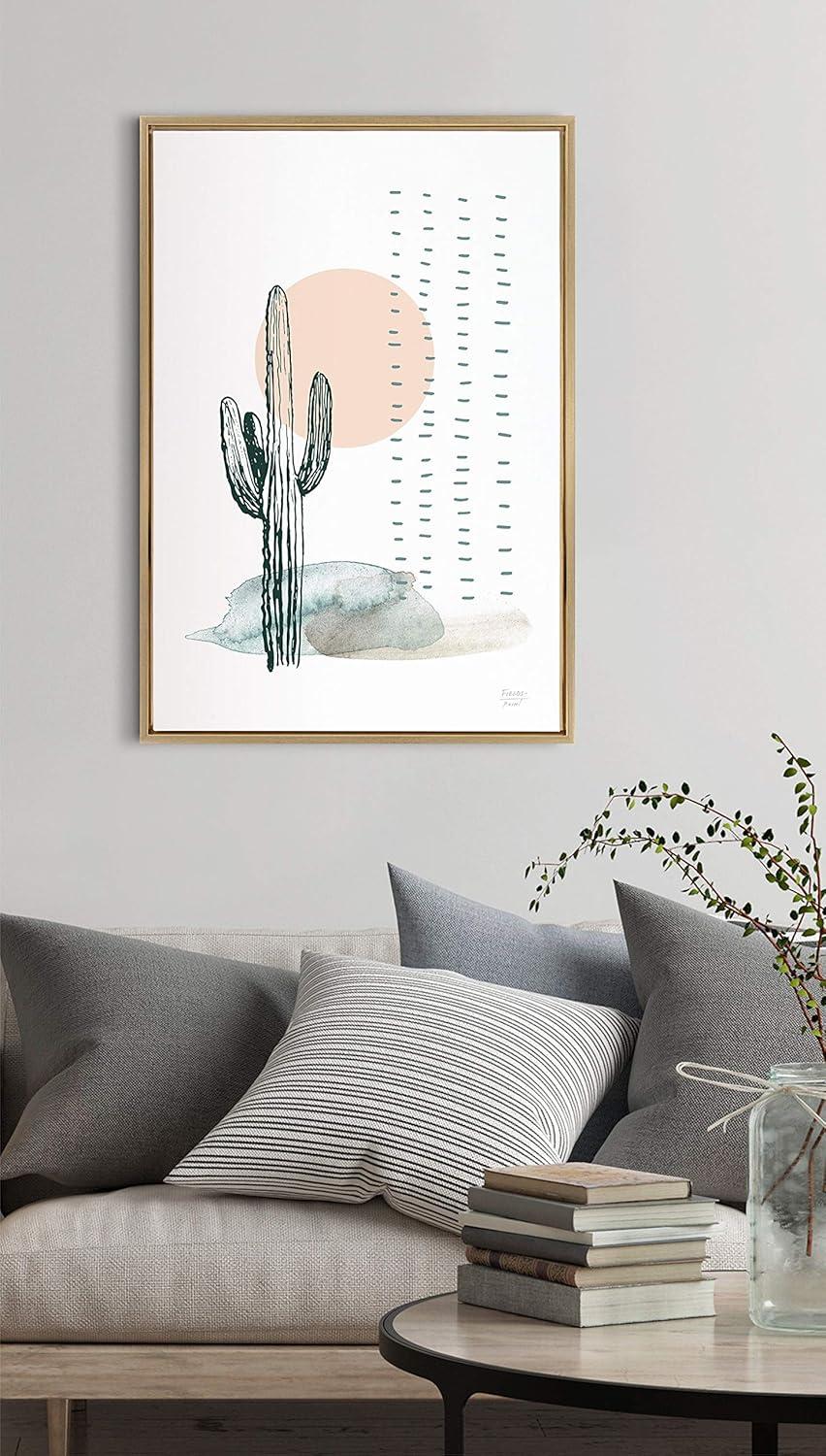 23" x 33" Sylvie Desert Cactus Framed Canvas by Statement Goods - Kate & Laurel All Things Decor