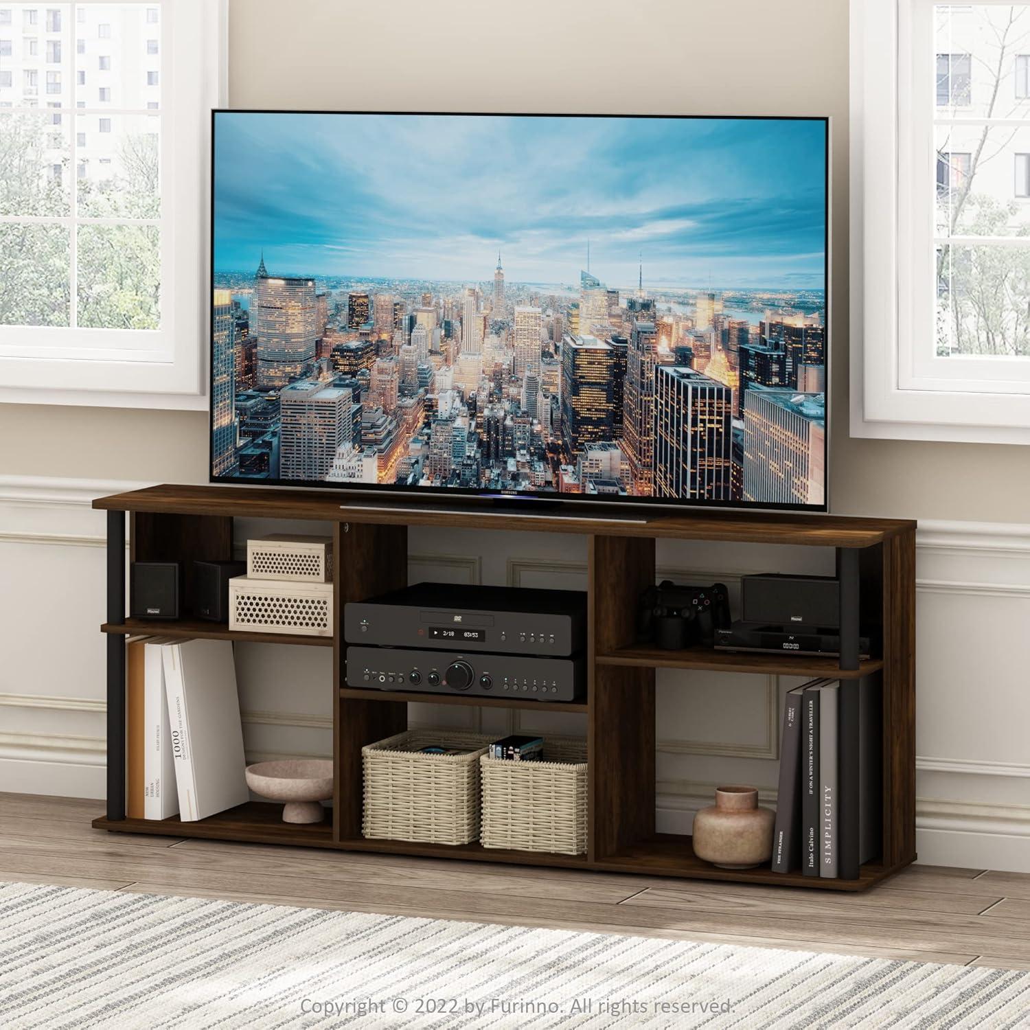 Amber Pine and Black 65-Inch TV Stand with Plastic Poles