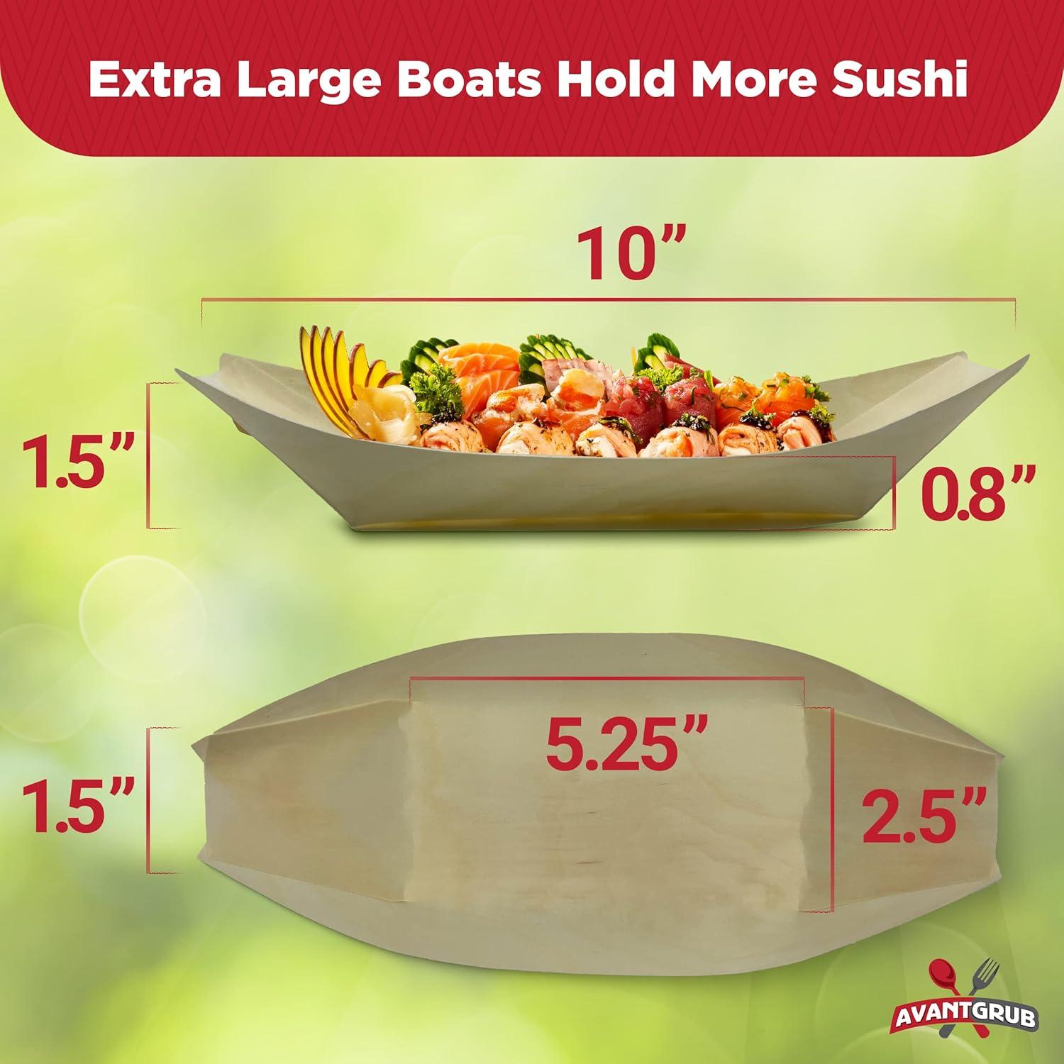 Avant Grub 10" Disposable Serving Tray Wooden Sushi Boat Set - 25 Pk