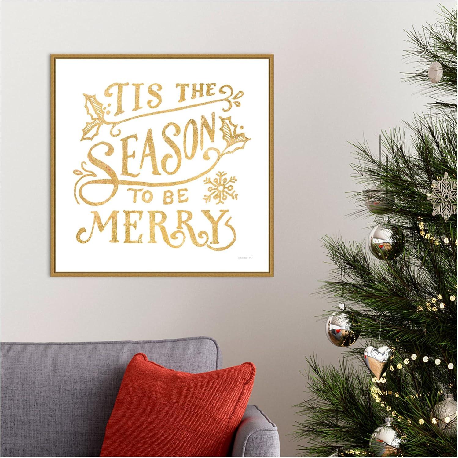 Amanti Art White and Bright Christmas II Framed Canvas Wall Art Print - Gold/Brass