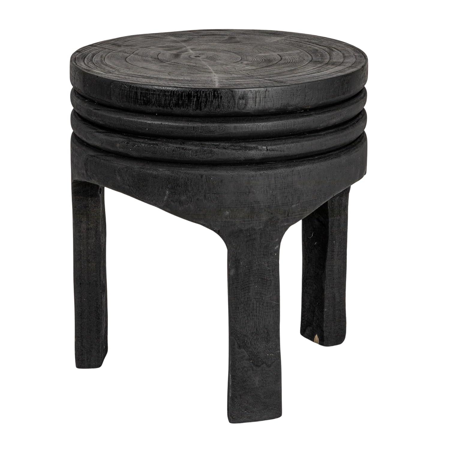 Storied Home Wood Carved Accent Table Matte Black
