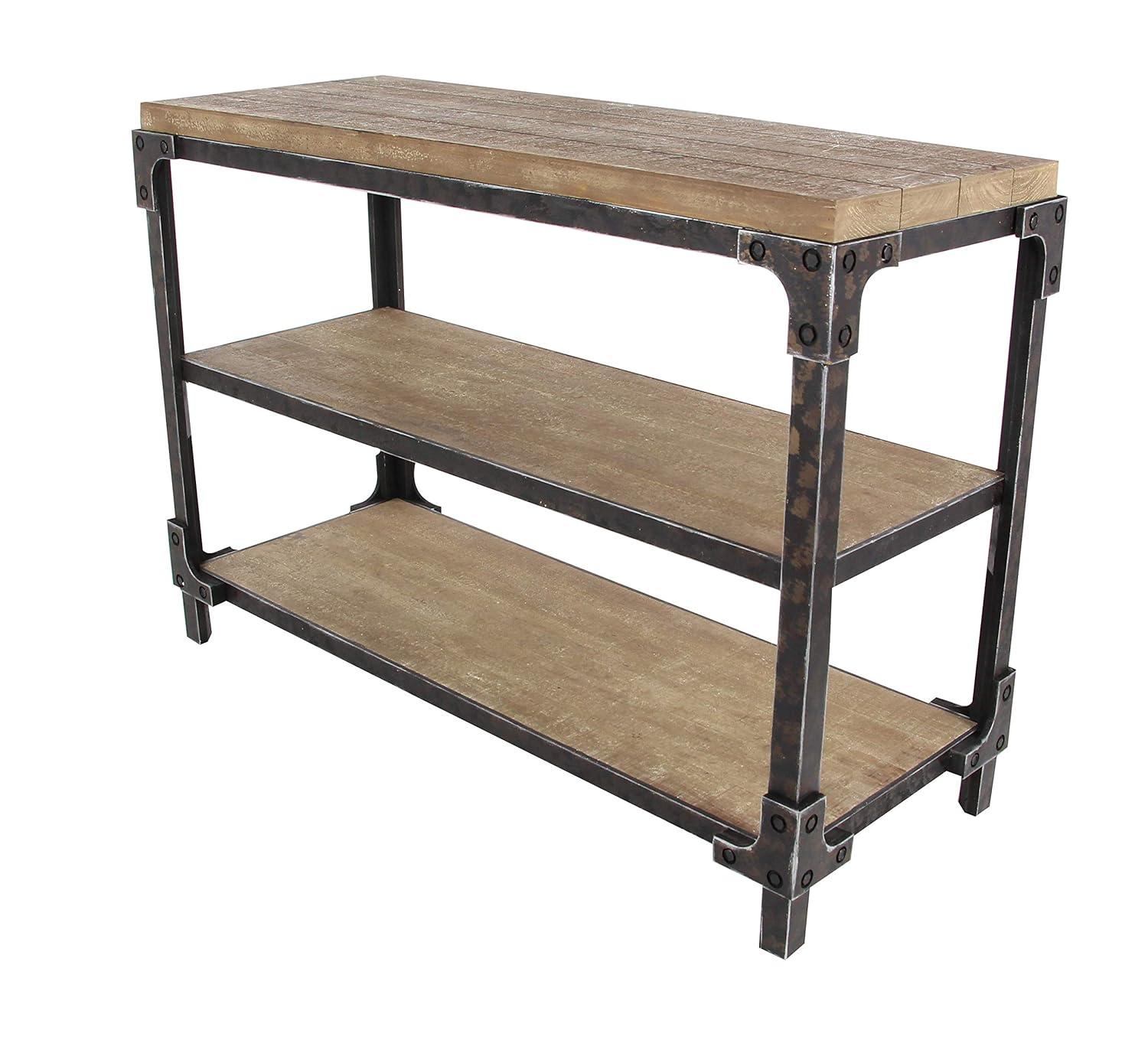 Wood 2 Shelves Brown Console Table