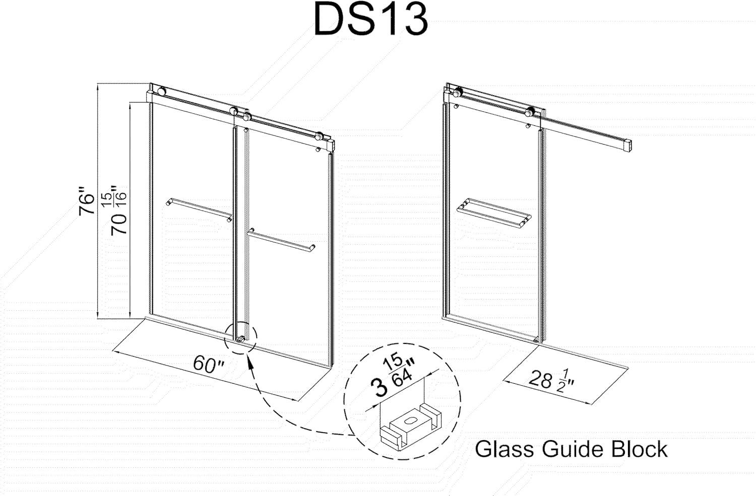 56-60"W x 76"H Frameless Double Sliding Shower Door