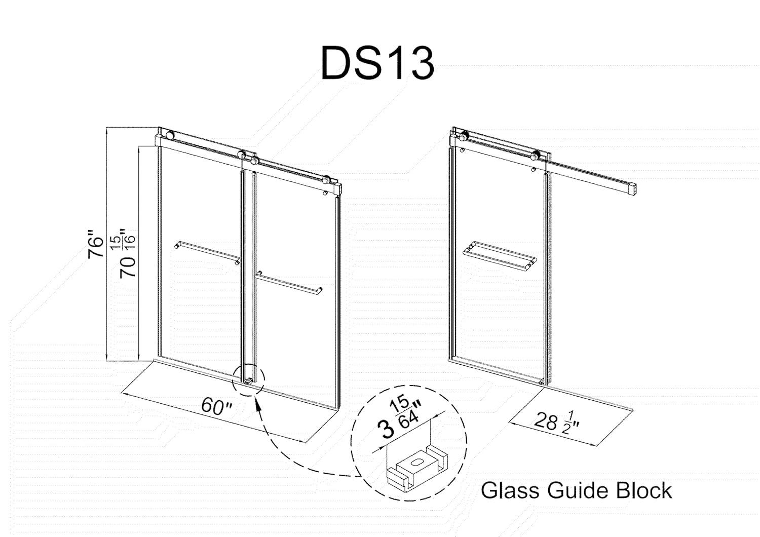 Dimorphos 56-60"W x 76"H Frameless Double Sliding Shower Door with 10mm Tempered Glass Door 11DD161822LL