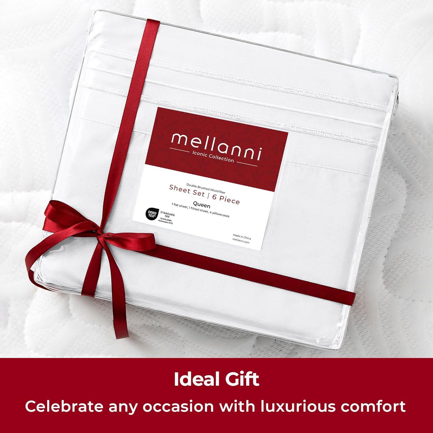 Mellanni Iconic 6 Piece Bed Sheet Set Brushed Microfiber, Deep Pocket, Queen, White