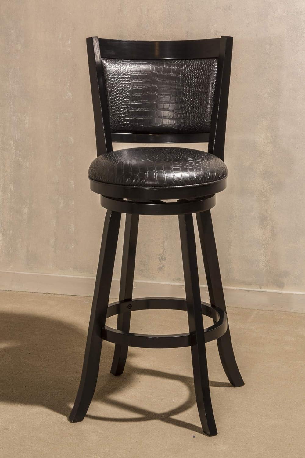 Brannon Black Wood Swivel Bar Stool with Faux Crocodile Upholstery