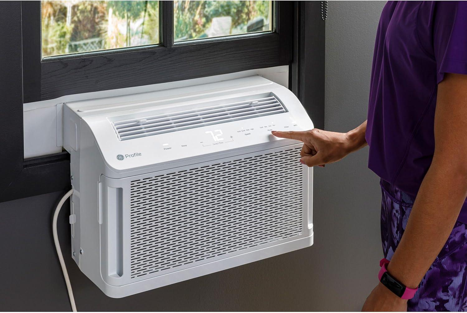 GE Profile ClearView 8300 BTU Smart Window Air Conditioner with Built-In Wi-Fi and Ultra-Quiet Operation for Medium Rooms (White)