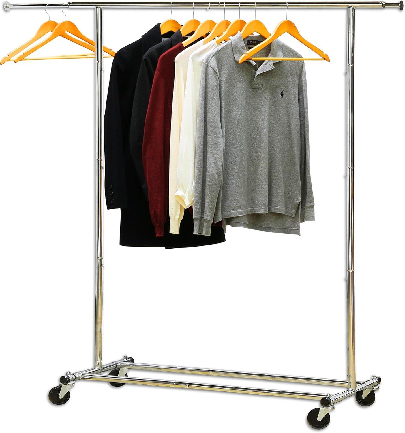 Heavy Duty Chrome Portable Clothing Garment Rack with Wheels