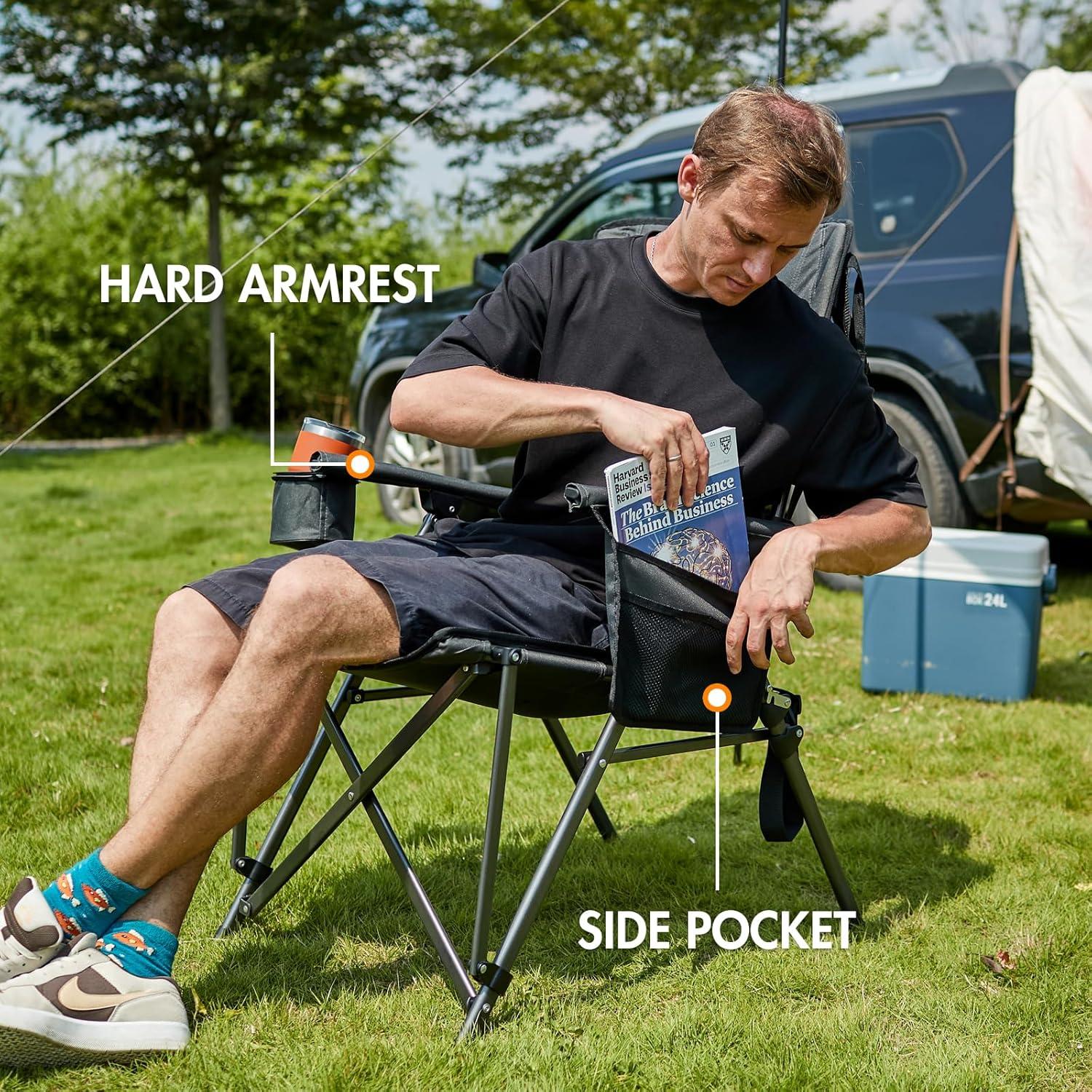 PORTAL Folding Camping Chair for Adults, Portable High Back Oversized Camp Chair for Outdoor, Supports 400 lbs,Black
