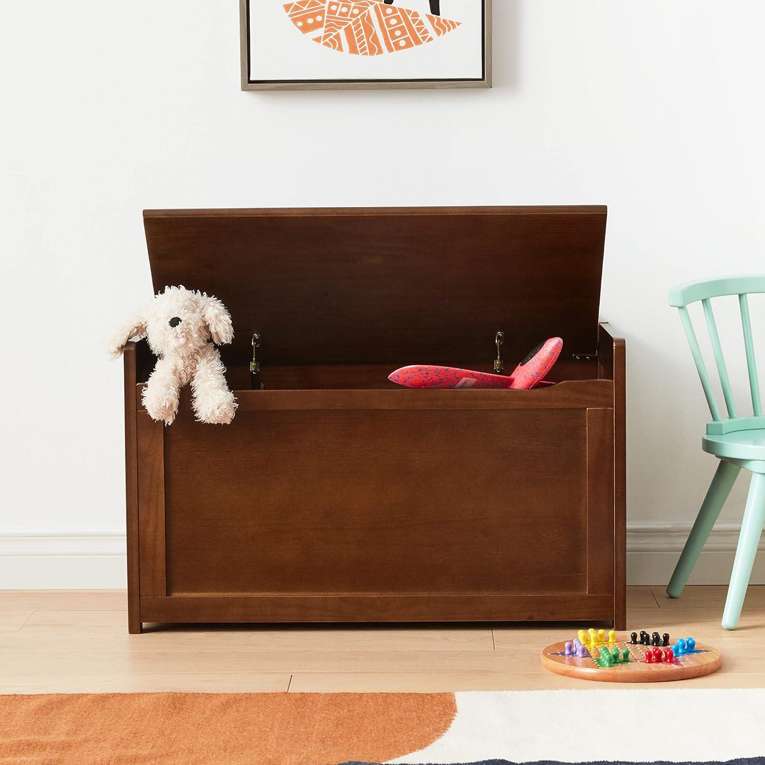 Walnut Finish Beech Wood Child's Toy Chest with Safety Hinge