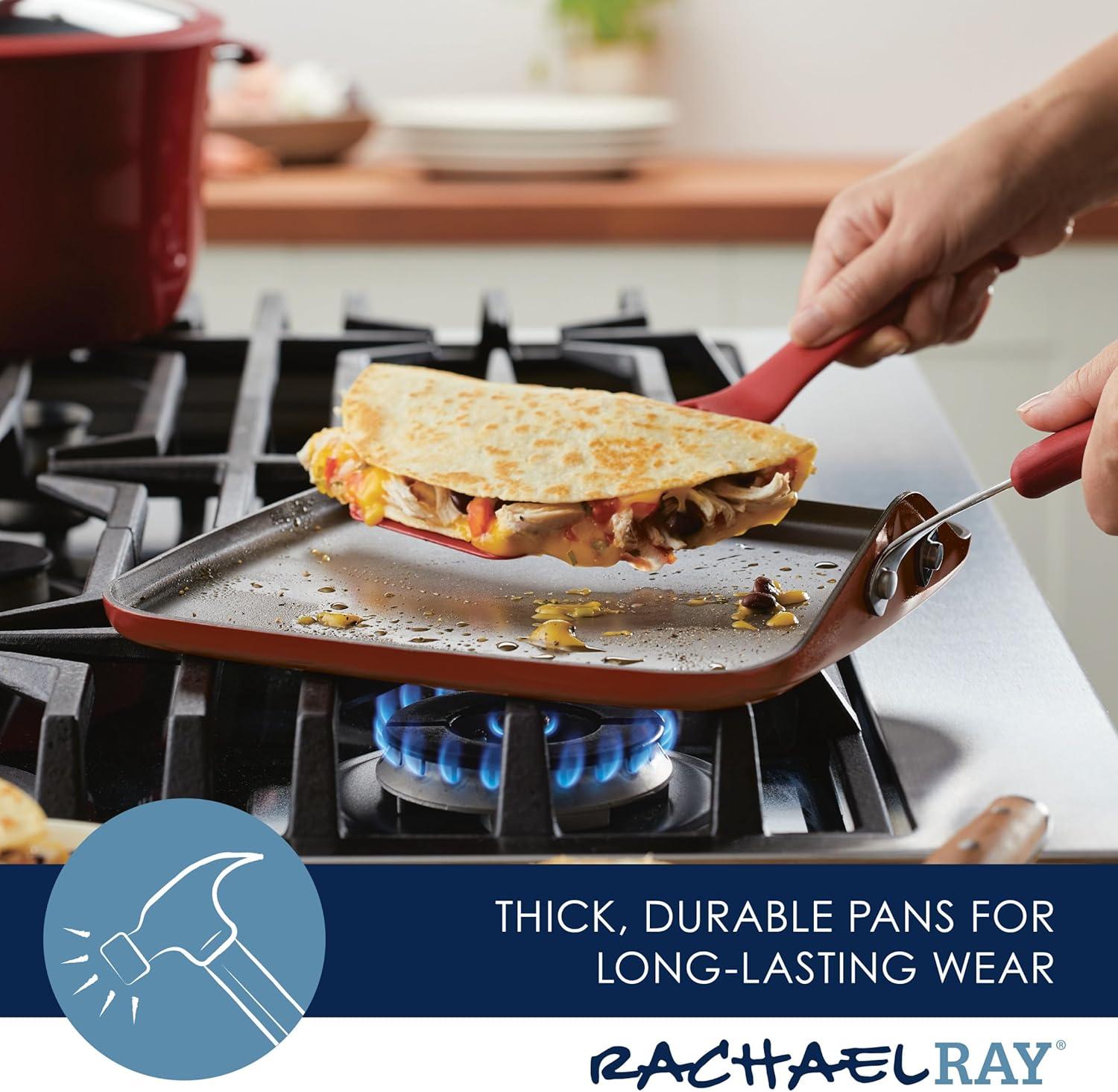Rachael Ray Rachael Ray Cook + Create Aluminum Nonstick Square Stovetop Griddle Pan, 11-Inch