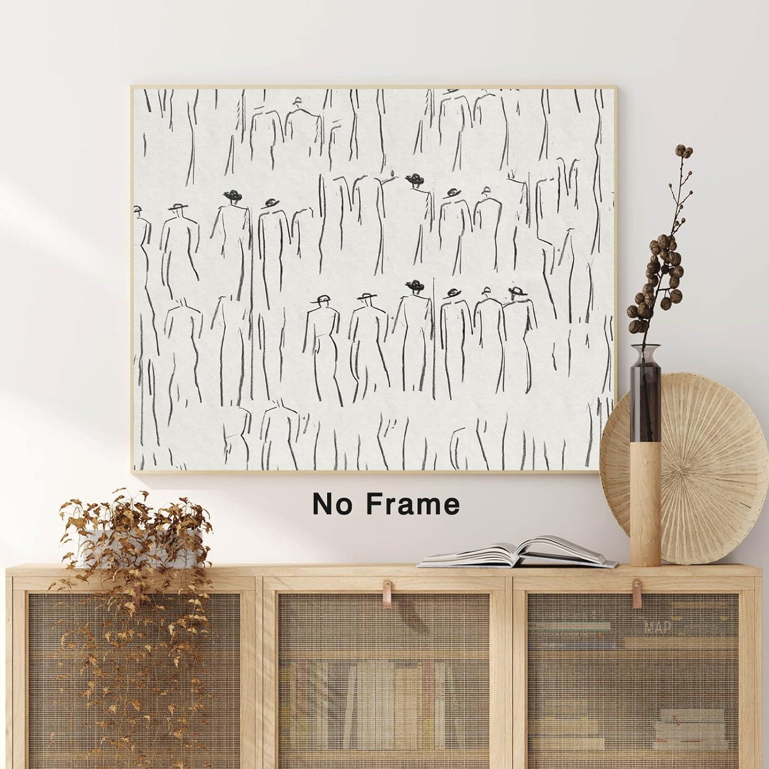 Abstract Figure Wall Art Vintage Sketch Prints Minimalist Painting Black and White Line Drawings Prints for Living Room Vintage Poster Sketch Figures Abstract Line Art Man Artwork 16x20inch No Frame