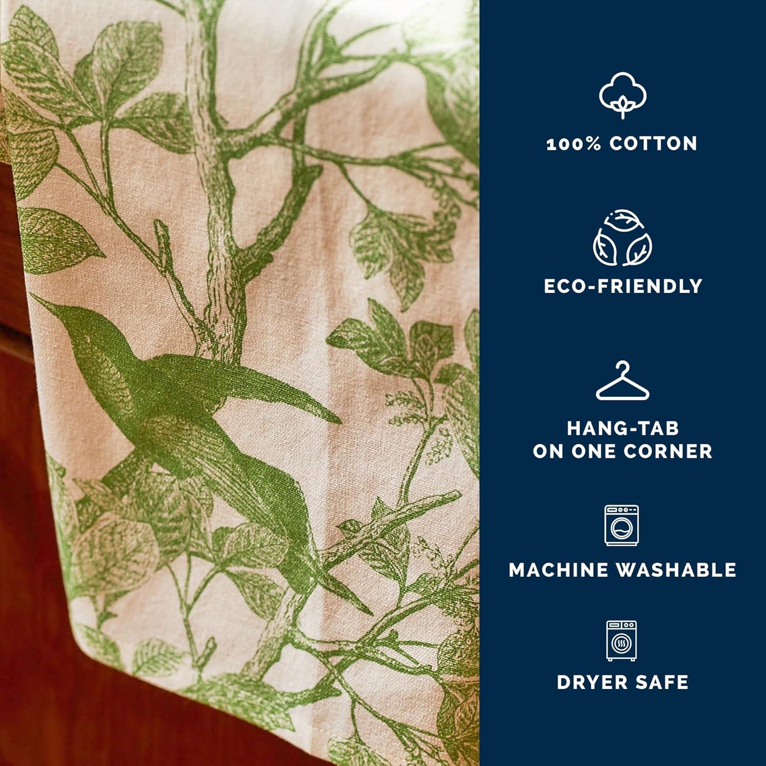 Arbor Birds Green and White Cotton Kitchen Towel Set